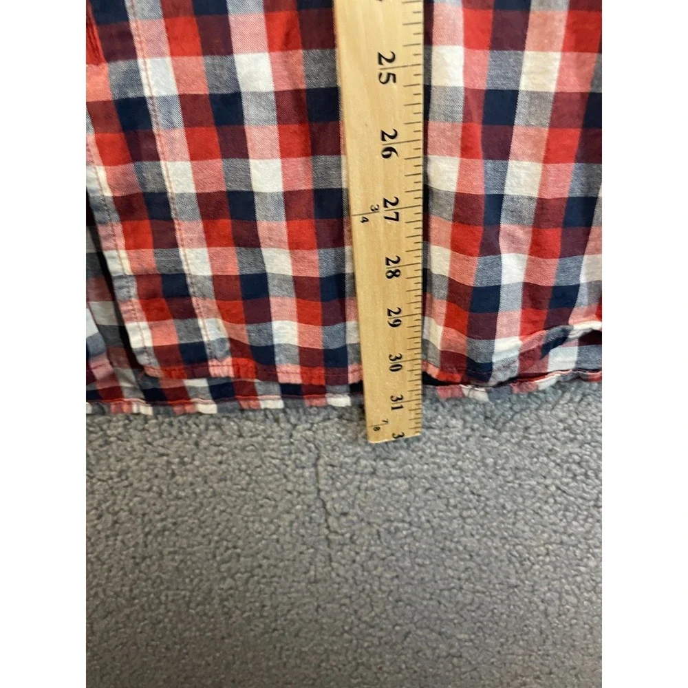 Wrangler‎ Jeans Co Red Shirt Mens 2XL Orange Navy Plaid Pearl Snap Western Rodeo